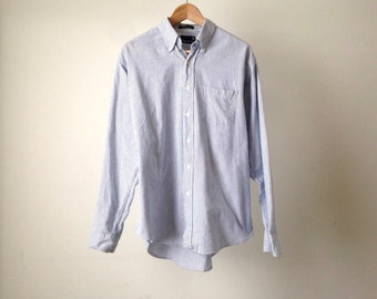 striped men's CHAMBRAY faded striped blue COTTON button up shirt LONG sleeve