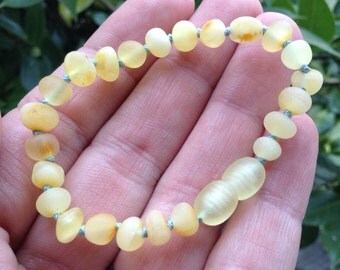 Raw shined Baltic Amber teething bracelet - 5.75 inches - reduce pain, inflammation, can be worn as anklet