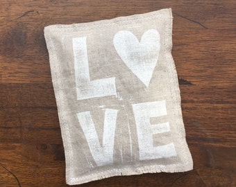 Linen lavender heart sachet crochet hanging decoration
