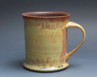 Handmade pottery coffee mug tea cup 16 oz yellow amber tea cup 3942