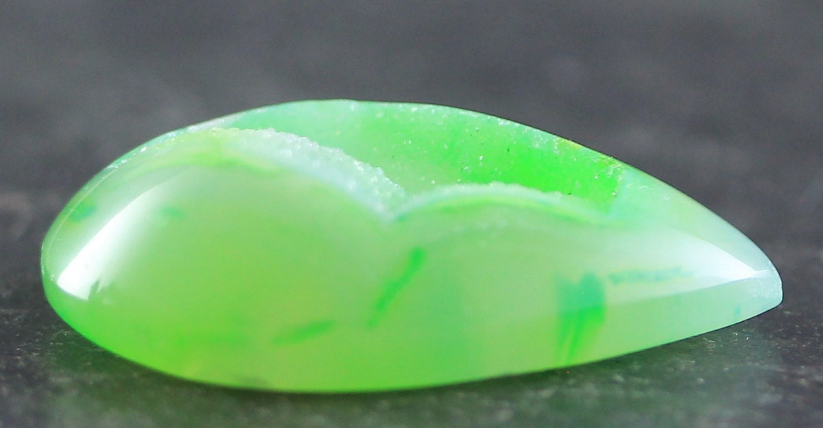 Light Green Stone Cabochon Drusy Gem, Flat Back Polished Gemstone with