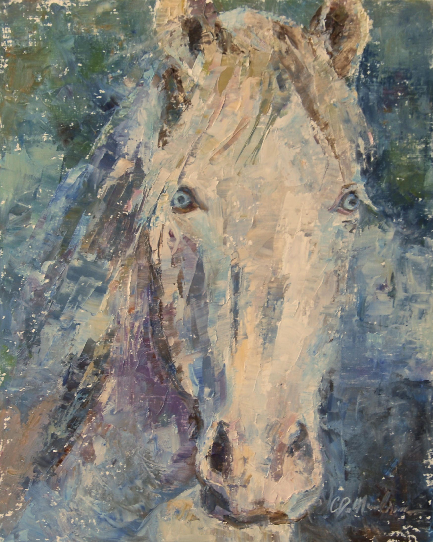 White Horse Painting Abstract Horse Cremello Palomino