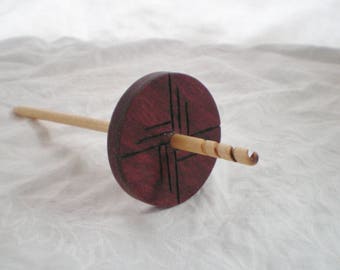 Spiral Hook Drop Spindle Purpleheart and Birch carved wood high whorl 28 g