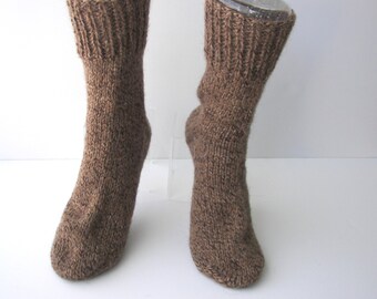 Extra Thick Exotic CAMEL WOOL Hand Knit SOCKS in Natural Brown / Cabin Wedding/ Meaningful gift / Cabin Camping Socks/