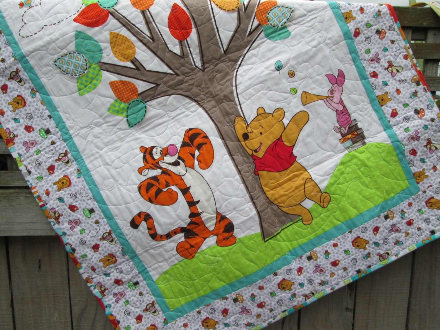 Baby Quilt made with Winnie the Pooh fabrics Gender neutral