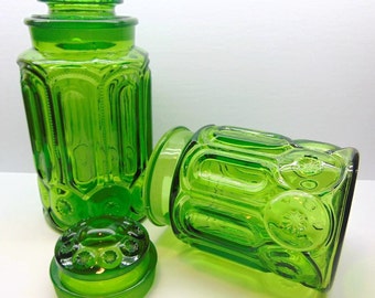 Vintage Green Glass Kitchen Canisters