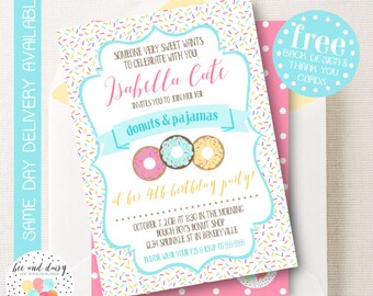 Donut Invitation, Donut Birthday Invitation, Donut Birthday Party, Donut Party Invitation, Donuts and Pajamas Party, BeeAndDaisy