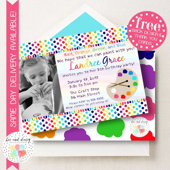 Art Party Invitation - Art Birthday Invitation - Art Invitation - Painting Party Invitation - Painting Birthday Invitation by BeeAndDaisy Il_570xn