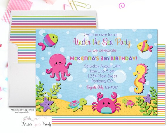Under The Sea Birthday Invitation - Under The Sea Party Invitation - Under The Sea Invitation - Under The Sea Invite - Girls Nautical Party Il_570xn
