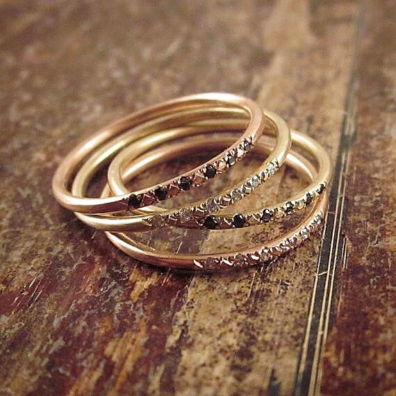 14K Rose Gold Ring Pave Diamond Ring Pink Gold Stacking Rings