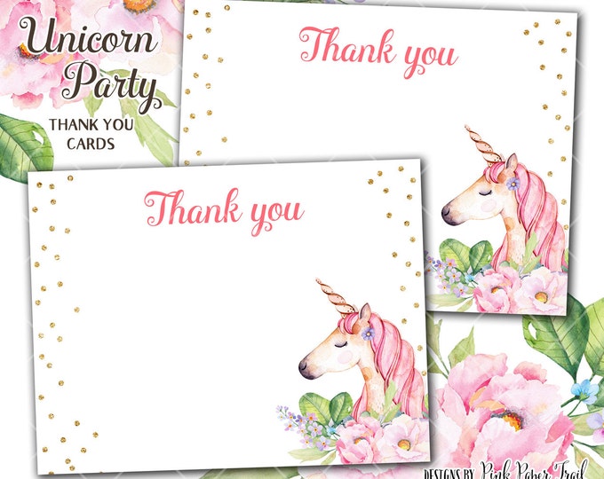 Unicorn Party, Magical Unicorn Party Thank Cards, Instant Download, Print Your Own
