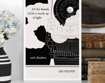 Large Art Poster, “Leo Tolstoy” Quote Literary Art Prints, Minimalist Illustration, Large Wall Art Quote Prints, Literary Gift