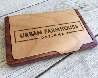 Business Card Holder Case Wallet Corporate Company Boss Employee Employer associates job graduation coworker staff office wood anniversary