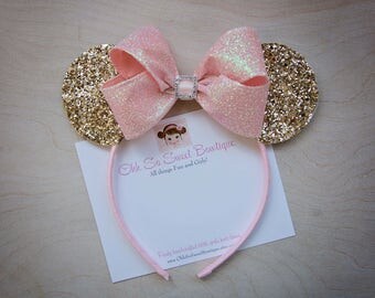 Fancy Gold and Pink Minnie Mouse Ears - Girls Minnie Ears - 1st 2nd 3rd Minnie Mouse Birthday