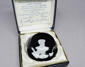 Vintage Cobalt Blue Cristal D'Albret Sulphide Paperweight, Albert Schweitzer, Ltd Edition of 1000, Collectible Paperweight, Cameo Glass