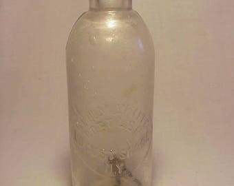 c1890s Geo. M. White Bottler Locust Shade, N.Y. Clear blown Glass Blob Top Hutch Hutchinson Soda Bottle No. 1