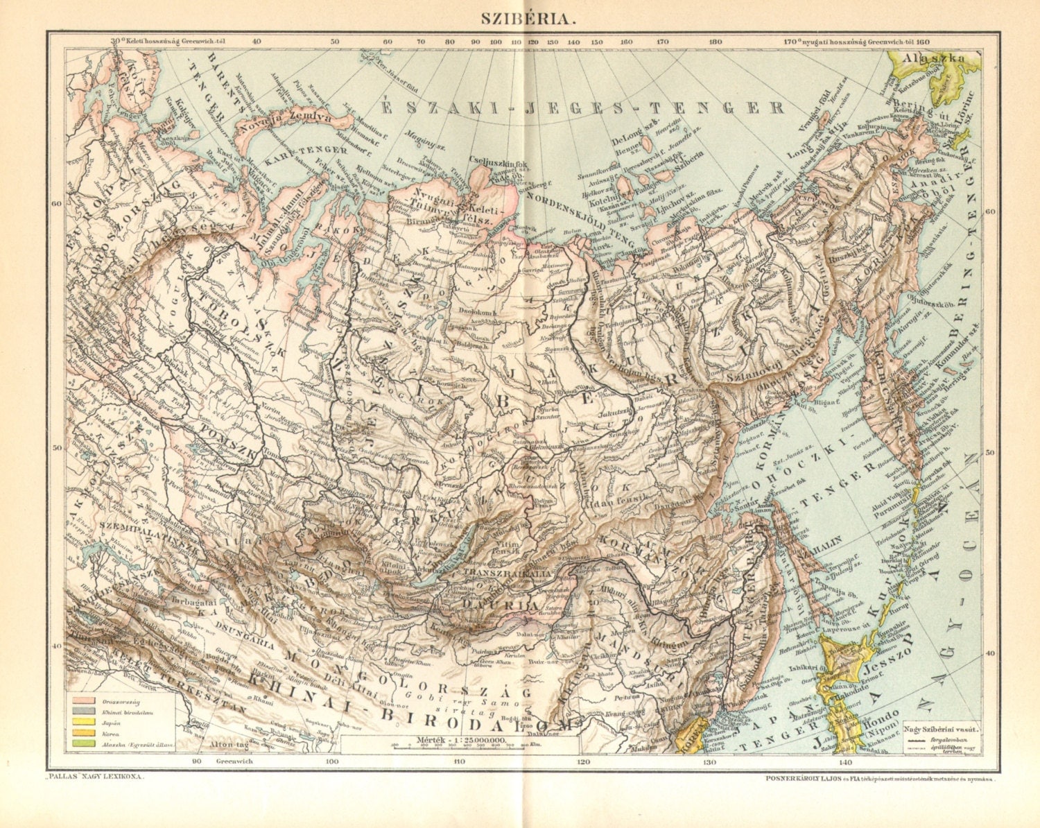 1897 Map of Siberia Russian Empire at the end of the 19th