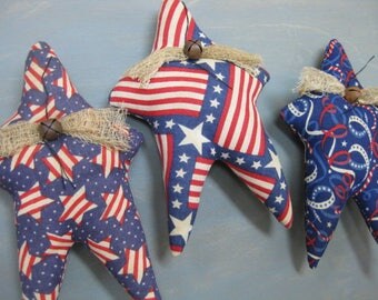 Primitive Americana Star Bowl Fillers- 3 Grungy Fabric Stuffed Stars - Primitive July 4th Decor - Patriotic Bowl Filler - Americana Decor