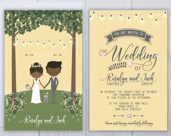 Cartoon Dog Wedding Invitations | Schnauzer Terrier Wedding Invitation Set | Boho Wedding Stationery | Hipster Wedding Invite Suite