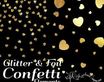 50% OFF SALE Confetti Clip Art, Heart Glitter confetti, foil Confetti clip art, Glitter clip art, overlays clip art, Digital Scrapbook