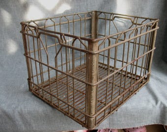 Vintage Milk Crate 1974 Tuscan Dairy Farm Wire Metal Basket Industrial Salvage New Jersey