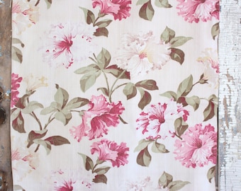 Cottage Chic Creamy Pink Floral Vintage Nubby Barkcloth Fabric Drape Drapery Panel