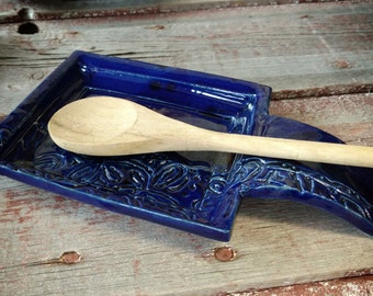 Ceramic Spoon Rest / spoon holder / multiple colors / stamped pottery / kitchen gift / housewarming gift /