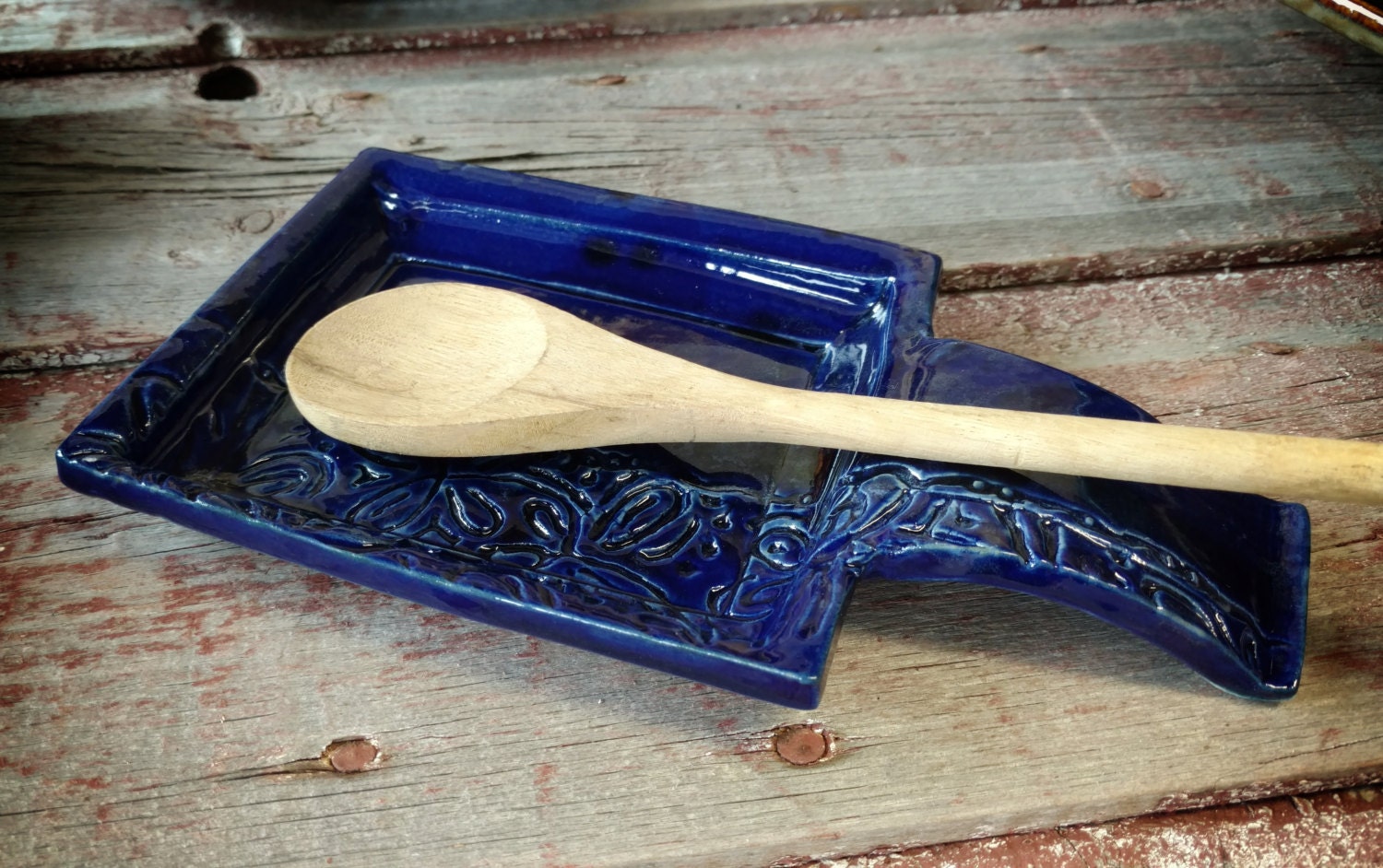 Ceramic Spoon Rest / spoon holder / multiple colors / stamped