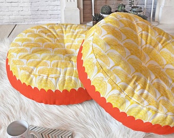 Gold Gingko Leaves botanica floor pillow meditation cushions, home decor living room accessory, round indian poufs movie date night pillows