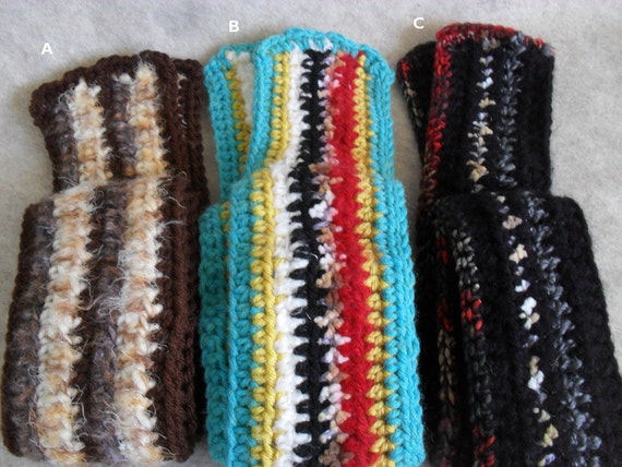 Stripped Scarves Boho Style crochet:  brown/tan, black/red mix yarns, sky blue/multi-mix (choose 1)