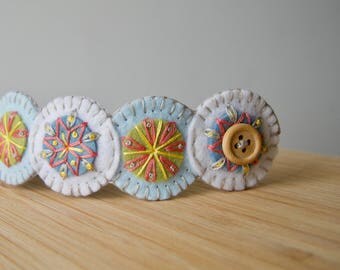 Penny Wool Felt Bracelet Wristband Cuff ø Pastel ø Hand Embroidered ø LoftFullOfGoodies