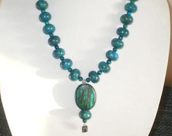 Azurite-Malachite Large Beads Pendant Necklace