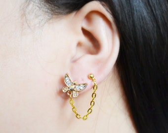 Gold Butterfly Double Pierce Cartilage Earrings (Pair)