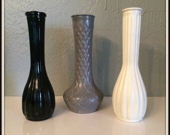 REDUCED Upcycled Milk Glass Vases ~ Set of 3 ~ Vintage Milk Glass ~ Grey~Black~White ~ Upcycled Vases ~ Painted Vases ~ Living Room Decor