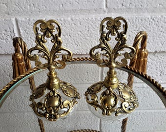 Gold Plated Perfume Bottle Pair Gold Gilted Globe Made In W. Germany Ornate Vanity Decor