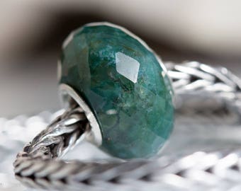 Gemstone Cloudy Moss Agate bead fits charm bracelets small core