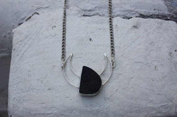 GEODE MOON NECKLACE - Rare Black Geode- Sterling Silver Necklace -Moon Jewellery- Chakra Jewellery- Moon Jewellery- Black Onyx- Raw Crystal