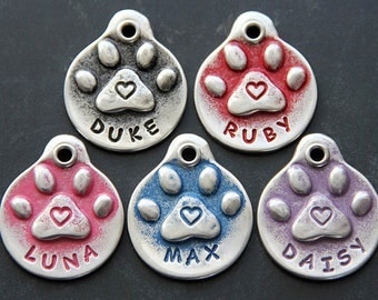 Dog Tag Personalized Pet Tag Dog ID Tag Dog Name Tag Handmade Paw Print with Heart Gifts for Pets