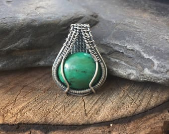 Wire Wrapped Pendant - Turquoise Pendant - Wire Wrap Turquoise - Green Turquoise Jewelry - Wire Wrap Jewelry - Turquoise Wire Wrap