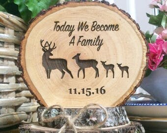 Rustic Wedding Cake Topper, Wood Cake Topper, Blended Family Cake Topper, Custom Engraved Cake Topper, Family Deer Topper, Wedding Keepsake