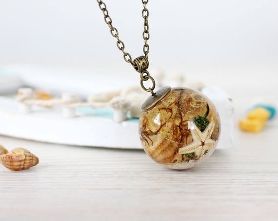 Marine Necklace - Beach Wedding Necklace - Seashell and Starfish - Beach Wedding