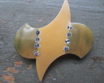 Abstract Plastic Pin Brooch with Rhinestones