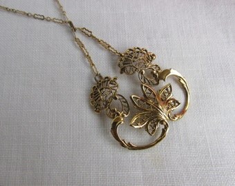 Necklace - Pendant - Gold Overlay - Filigree - On Chain - Victorian Style - Vintage