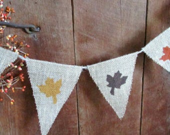 Maple Leaf Burlap Banner, Burlap Pennant, Rustic Fall Decor, Flag, Bunting, Pennant Photo Prop...Home Decoration, Nature themed, FALL