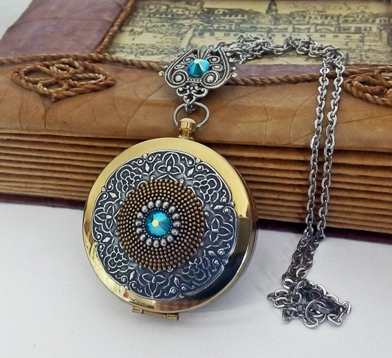 Large Steampunk Compass Locket Pendant - Working Compass Necklace - Long Chain - Gothic Pendant - Vintage Style Locket Jewelry by ApplebiteJewelry steampunk buy now online