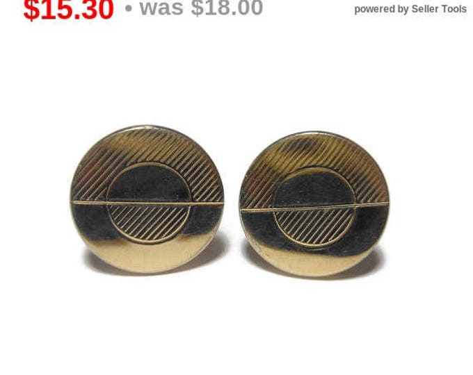 SALE Swank round cuff links, gold Art Deco cuffs with stripes and solid pattern, wedding groom groomsman