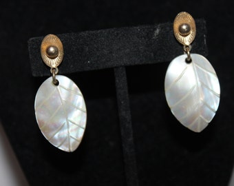 Vintage Mother of Pearl Leaves - Clip on Earrings