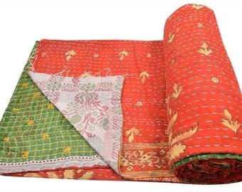 Vintage Kantha Quilt Gudri Reversible Throw Ralli Bedspread Bedding India OG554