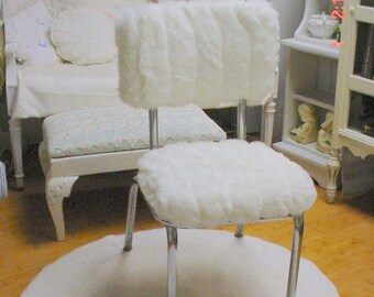 Retro Chair Fur Upholstered Chrome Mid-Century Modern Classic C1