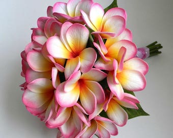 Plumeria Bridal Bouquet with Life-like Real Touch Artificial Plumeria in Color of Your Choice